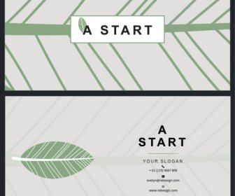Business Card Template Leaf Pattern Decor Flat Design