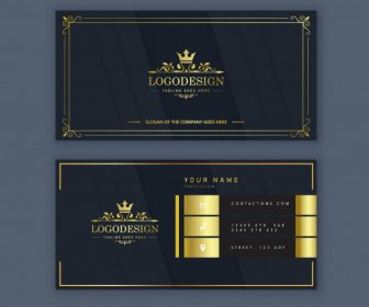 Business Card Template Luxury Dark Golden Black Crown