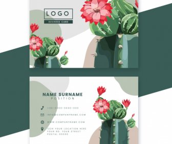 Template Kartu Nama Modern Dekorasi Bunga Kaktus Warna-warni