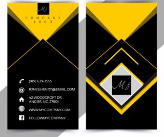 Business Card Template Modern Elegant Black Yellow Geometric
