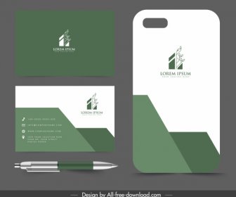 Business Card Template Modern Flat Green White Decor