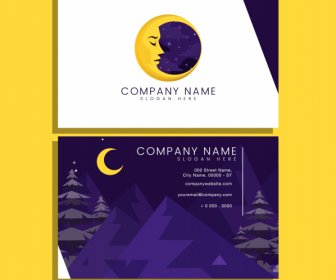 Business Card Template Mountain Scene Moon Decor