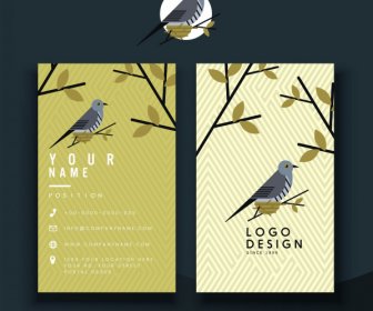 Business Card Template Natural Bird Leaves Decor