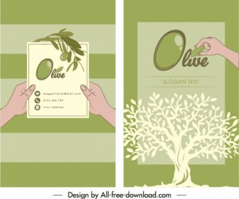 Business Card Template Olive Tree Sketch Flat Classic