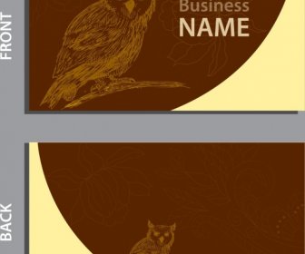 Business Card Template Owl Silhouette Sketch