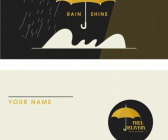 шаблон визитной карточки дождь зонтик эскиз контрастного дизайна