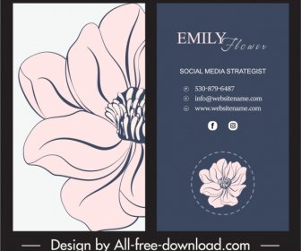 Visitenkarte Vorlage Retro Dunkel Handgezeichnet Blütenblatt Dekor