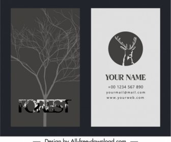 шаблон визитной карточки ретро безлистный декор оленей дерева