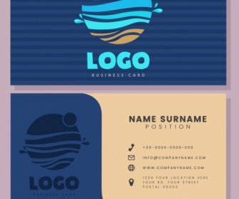 Template Kartu Nama Gelombang Laut Logo Datar Sketsa