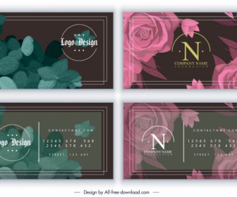 Business Card Templates Classic Colored Leaf Floral Decor