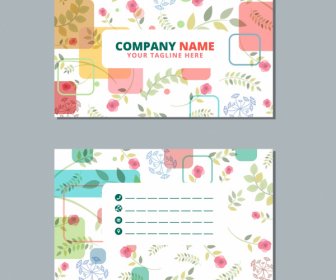 Business Card Templates Colorful Flora Leaf Decor