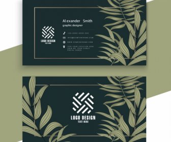Business Card Templates Elegant Dark Leaves Decor