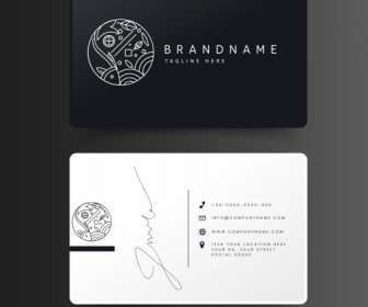 Business Card Templates Fish Theme Black White Flat Sketch