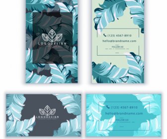 Business Card Templates Nature Leaves Decor Colored Classical