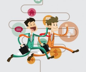 Business Wettbewerb Infografik Illustration Mit Rennsport-Männer