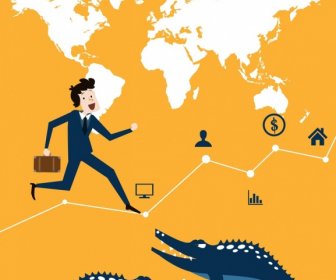 Business Concept Background Human Crocodile Chart Map Icons