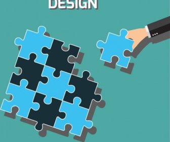 Business Concept Background Puzzle Joints Icons Flat Design
