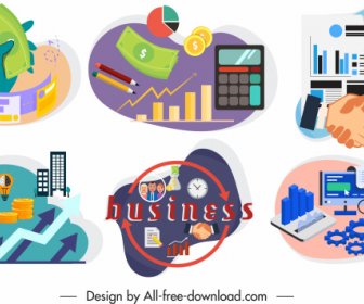 Business Concept Icons Colorful Symbols Sketch