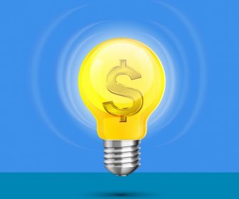 Business Konzept Glänzend Glühbirne Währung Symbole Dekor