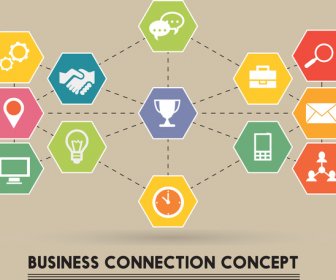 Business Connection Concept Vector Illustration With Flat Icons