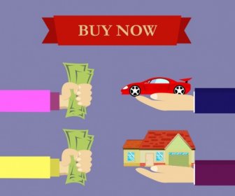 Business Deal Concept Hand Money Car House Icons