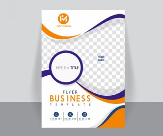 business flyer template elegant bright checkered curves sketch