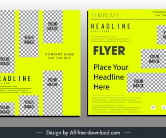 Business Flyer Template Green Design Checkered Shapes Decor