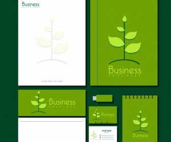 ตัวตนของธุรกิจชุดไอคอนสีเขียว Eco ออกแบบต้นไม้