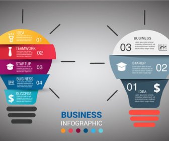 Business Infographic Illustration With Abstract Bright Light Bulbs