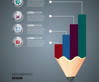 비즈니스 Infographic 서식 파일 색 연필 및 차트 장식
