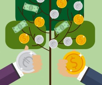 企業投資概念樹圖標金屬硬幣裝潢