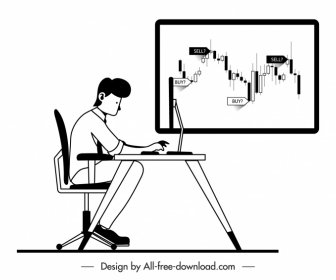 Business Man Outline Black White Cartoon Sketch