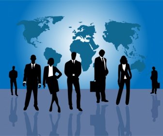 Business People Illustration With Map And Silhouette Style