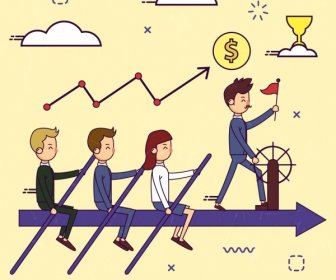 Business Teamwork Concept Background Human Arrow Row Icons