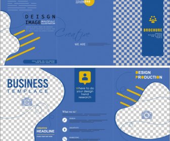 Business Trifold Brochure Template Modern Blue Checkered Decor