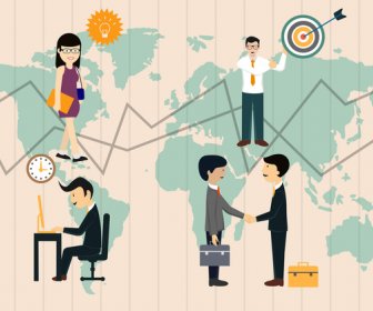 Business Vector Illustration With People On Vigentte Map