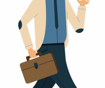 Businessman Icon Walking Gesture Colored Cartoon Character