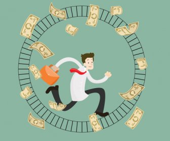 Unternehmer-Vektor-Illustration Mit Fließendem Mann Und Geld
