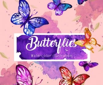 Butterflies Background Colorful Grunge Watercolor Decoration