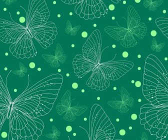 Kupu-kupu Latar Belakang Sketsa Berulang Desain Hijau