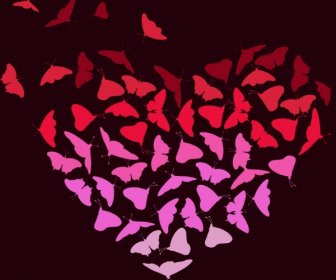 Butterflies Background Heart Shape Design Dark Color
