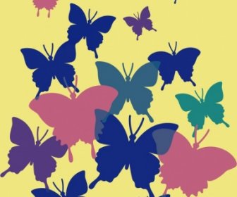 Papillons Fond Ornement Plat Multicolore