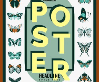 蝶のコレクションポスターカラフルなフラットデザイン