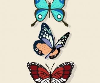 Butterflies Decor Elements Colorful Sketch