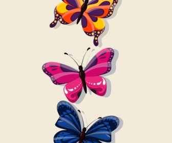 Kelebekler Dekor Elemanları Parlak Renkli Düz Kroki