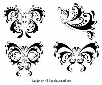 蝶のアイコン古典的な対称曲線の装飾