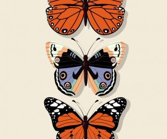 Butterflies Icons Colored Flat Sketch Symmetric Decor