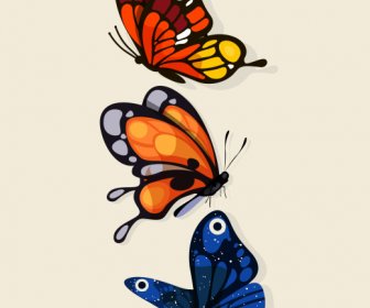 Iconos Mariposas Dinámicos Bosquejo Volador Colorido Diseño Colorido