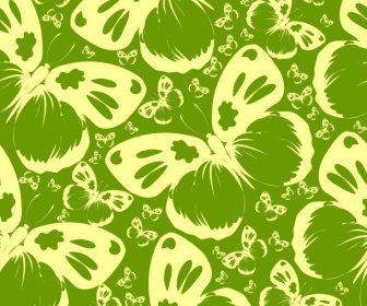 Schmetterlinge-Muster Hintergrund Grüne Dekoration Wiederholenden Stil Skizze