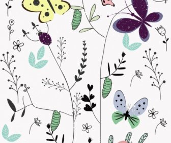 Butterfly Background Colorful Flat Handdrawn Design